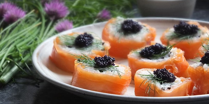 Salmon Rice Squares With Black Caviar recipe