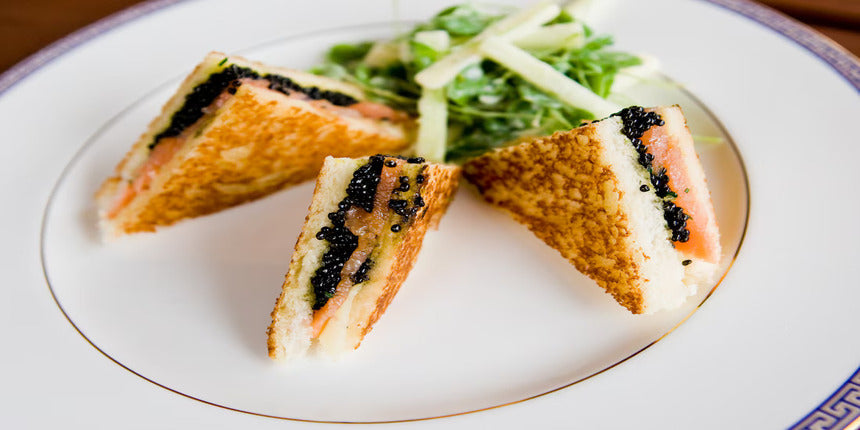 Salmon and Caviar Croque Monsieur Recipe With Watercress Salad