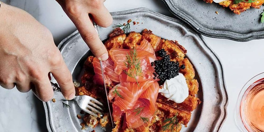 Tater Tot Waffles with Smoked Salmon and Caviar Recipe