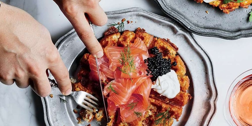 A Luxurious Tater Tot Waffles with Smoked Salmon and Caviar – STUR CAVIAR