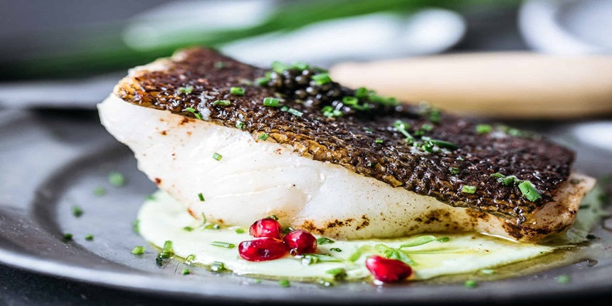 Pan-Roasted Sea Bass and Fish Roe Caviar recipe